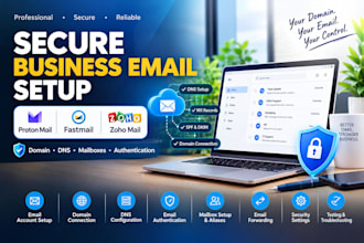 set up encripted business email with proton mail, fastmail or zoho mail
