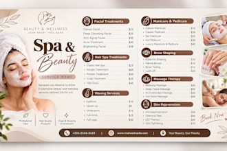 design a professional salon menu, service menu or price list