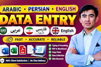 do persian arabic and english data entry typing and PDF conversion