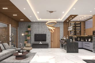 design penthouse open plan,villa  basement, recreation room,gym zone,kitchen bar