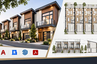 create townhouse development floor plans, detailed unit layouts, cad drawings