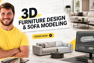 create realistic 3d sofa models, furniture design and product rendering