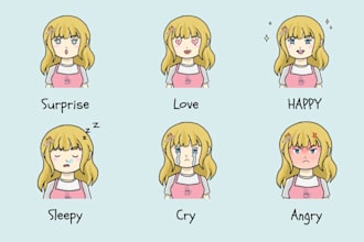 draw simple plain style cute anime emote for discord, twitch