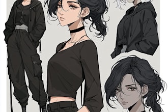 draw character sheet or furry sheet design in anime