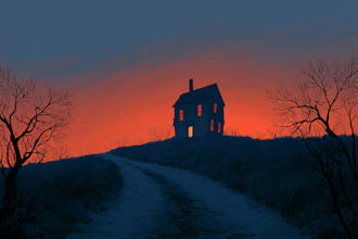 a fantasy horror house road illustration