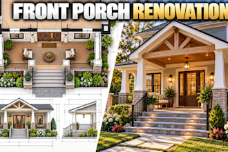 create front porch renovation plans with detailed 3d views