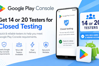 provide 20 testers for google play closed testing with a game or an app