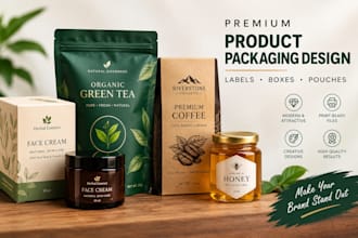 premium product label, box package, pouch bag design for brand