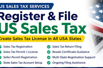 register US sales tax,create sales tax license and file returns in all USA state