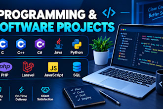 develop programming projects in c cpp java python php react and sql