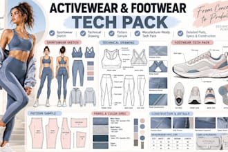 design activewear techpack footwear techpack sportwear technical drawing