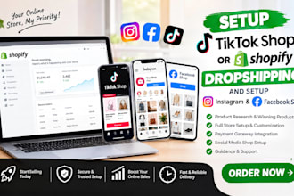 setup tiktok shop or shopify dropshipping, setup instagram and facebook shop