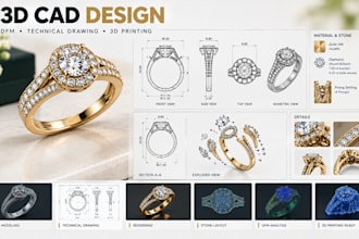 create jewelry cad design, ring design and 3d jewelry modeling
