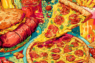 create amazing food pop art illustration for restaurant