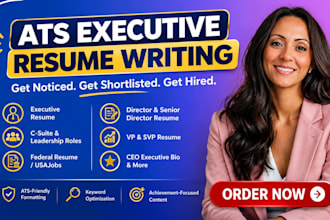 write ats executive resume for senior directors, vp, CEO executive bio CV design
