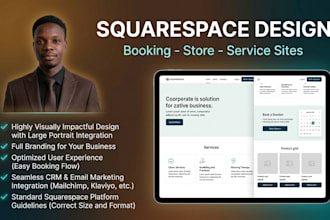 design a squarespace website with booking and ecommerce, acuity booking