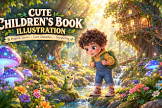 create cute 3d children book illustration and storybook art