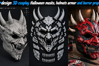 design 3d cosplay halloween mask helmet armor and horror props