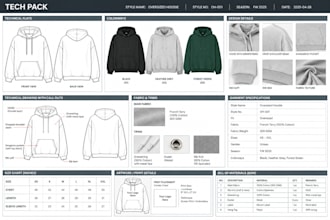create clothing tech pack, fashion tech pack and technical flat sketch