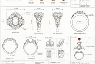 create bracelet,ring, jewelry cad design and technical drawing for manufacturing