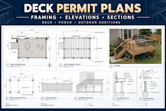 draw deck permit plans, porch permit, pergola blueprints and framing
