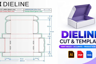 create packaging box dieline or die cut line and cut line template for printing
