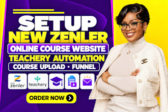 setup new zenler online course website, teachery automation course upload funnel