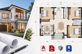 create detailed 2d house floor plans with dimensions, doors and windows