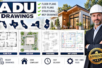 create adu floor plans, mep drawing, site and renovation plans in ca tx nj ga