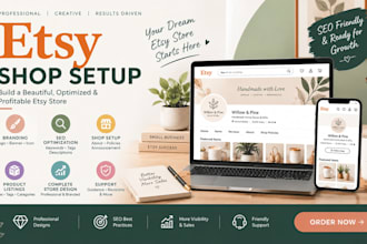 do etsy branding banner logo seo optimzation etsy shop setup product listing