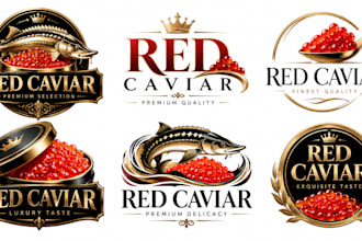 design a professional, seafood, luxury food, gourmet, restaurant red caviar logo