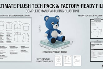 draw a vtuber plushie turnaround sheet and factory tech pack