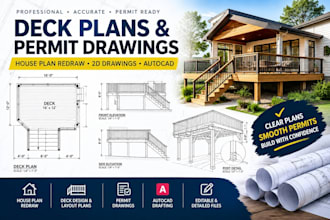 draft deck plans, house plans and permit drawings in autocad