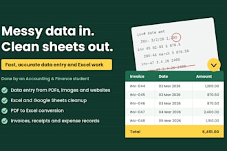do fast and accurate data entry, excel data cleanup, and pdf to excel