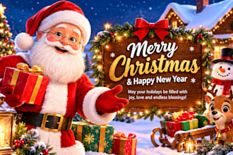 create 3d animation video holiday ads santa videos greetings and festive logo