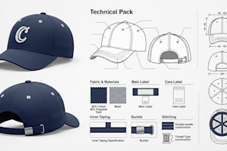 design custom hats and caps with tech pack and mockup