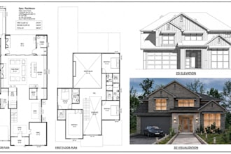 design house remodel plans, floor plans, elevations and 3d rendering