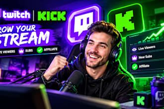 promote twitch and kick promotion for live viewers, subs and twitch affiliate