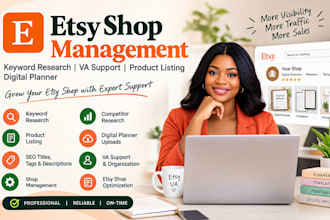 do etsy shop management keyword research VA products listing digital planner