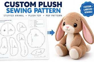 create custom plush sewing pattern stuffed animal pattern and cloth tech pack