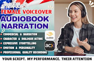 american female voice over, female audiobook narrator, fiction audiobook for acx