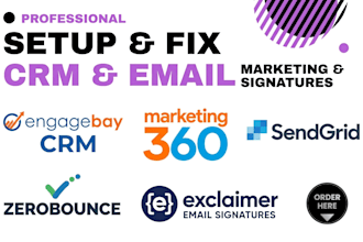 setup engagebay CRM marketing 360 sendgrid zerobounce exclaimer email signature