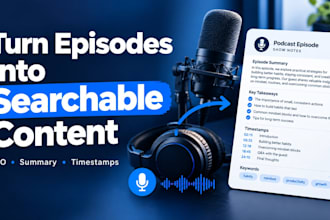 podcast show notes with SEO summaries key takeaways and timestamps