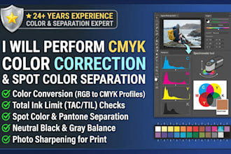 perform cmyk color correction and spot color separation for print