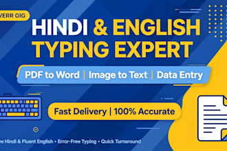 do hindi english typing, pdf to word and data entry
