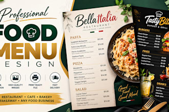 create a professional food menu and product price list