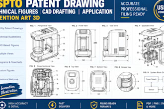 uspto patent drawing technical figures cad drafting application invention art 3d