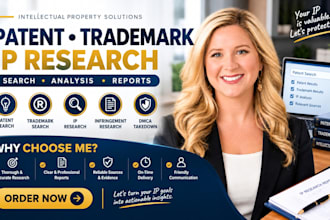 conduct patent search, trademark search, IP research and infringement research