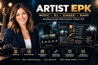 design a professional artist music epk electronic press kit for band or promoter