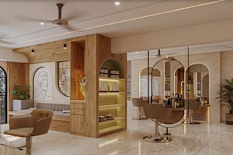 do 3d beauty nail salon design, barbershop, showroom,spa,massage corner skincare